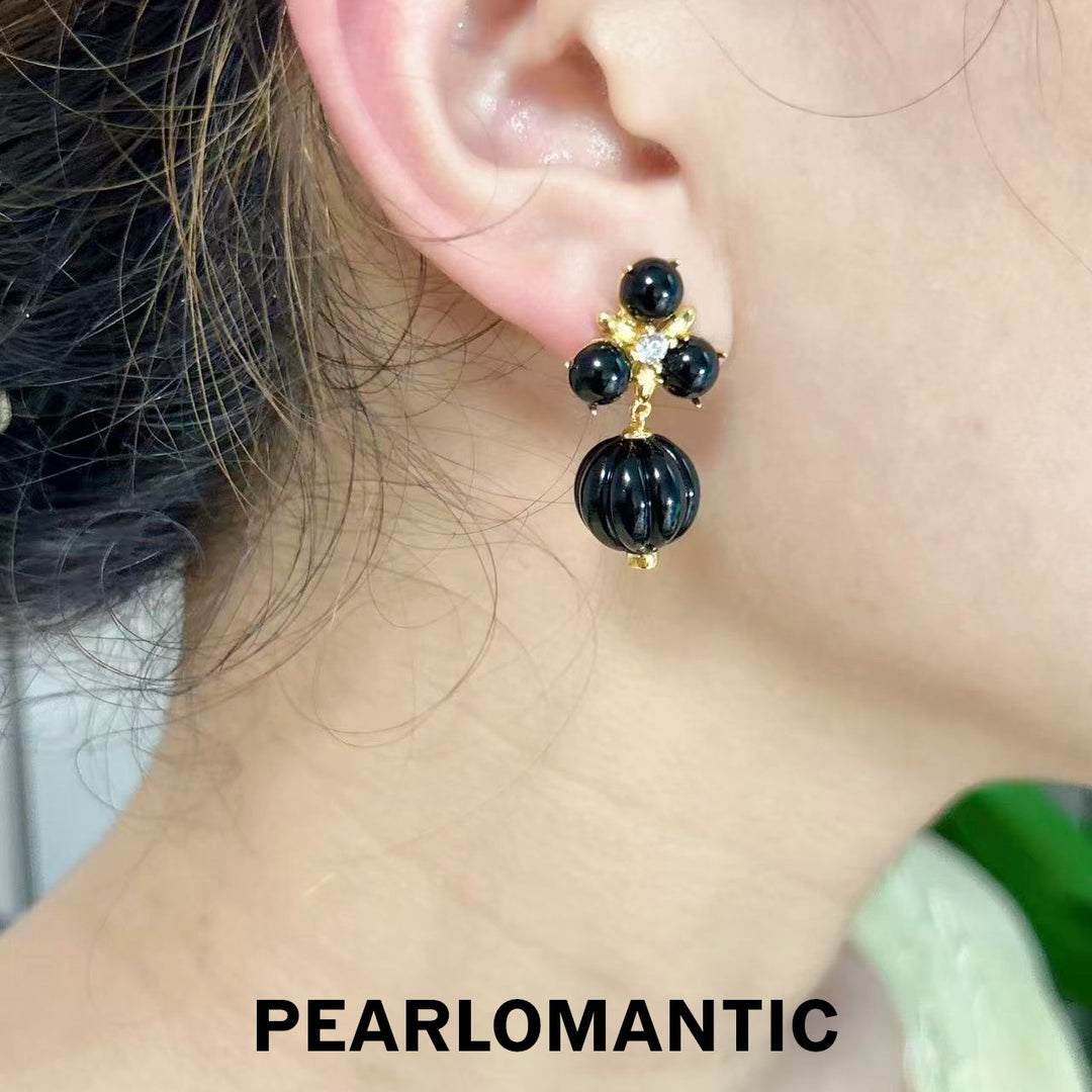 [618 Sale] Natural Black Agate Grape Cluster Drop Earrings w/ S925 Silver
