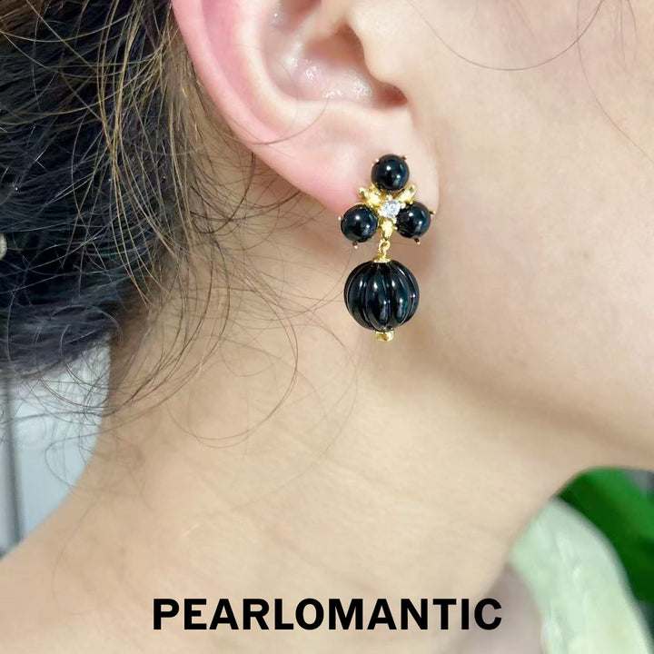 [618 Sale] Natural Black Agate Grape Cluster Drop Earrings w/ S925 Silver