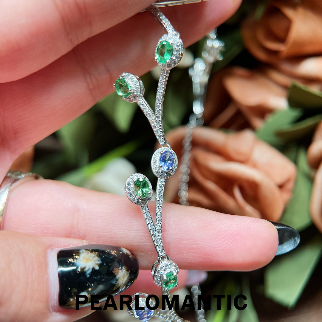 [Designer's Choice] S925 Silver Elegant Twig Necklace with Tsavorite and Tanzanite