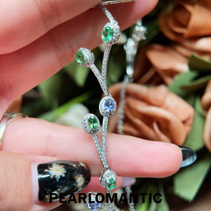 [Designer's Choice] S925 Silver Elegant Twig Necklace with Tsavorite and Tanzanite