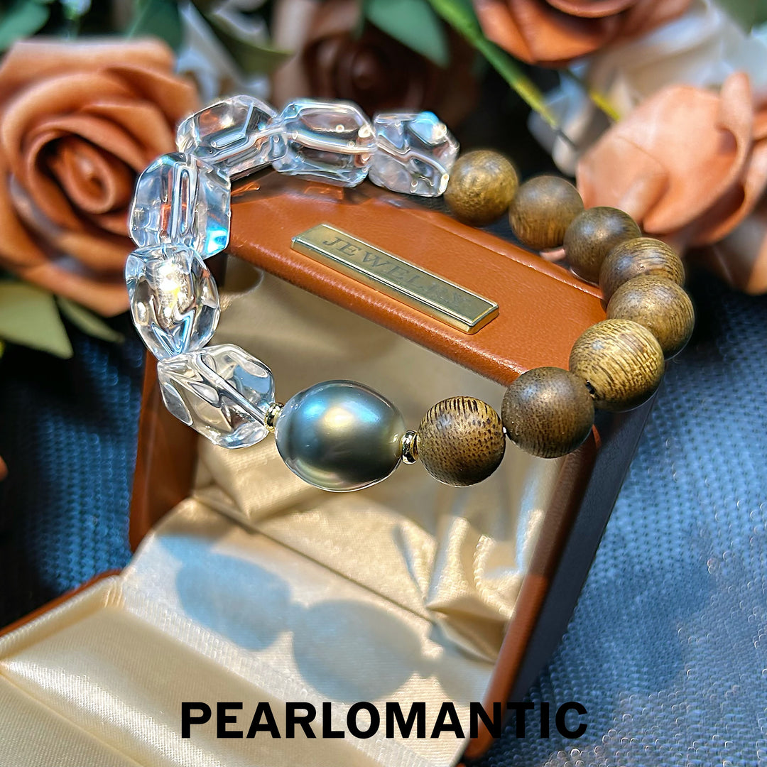 [Designer's Choice] Tahitian Black Pearl & Crystal & Sandalwood Beaded Bracelets