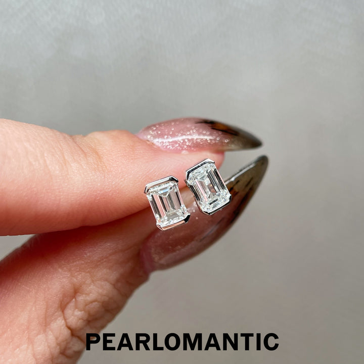 [Fine Jewelry] 18k Gold &amp; Lab-Grown Diamonds Emerlad Cut 0.5+0.5ct Earring Studs