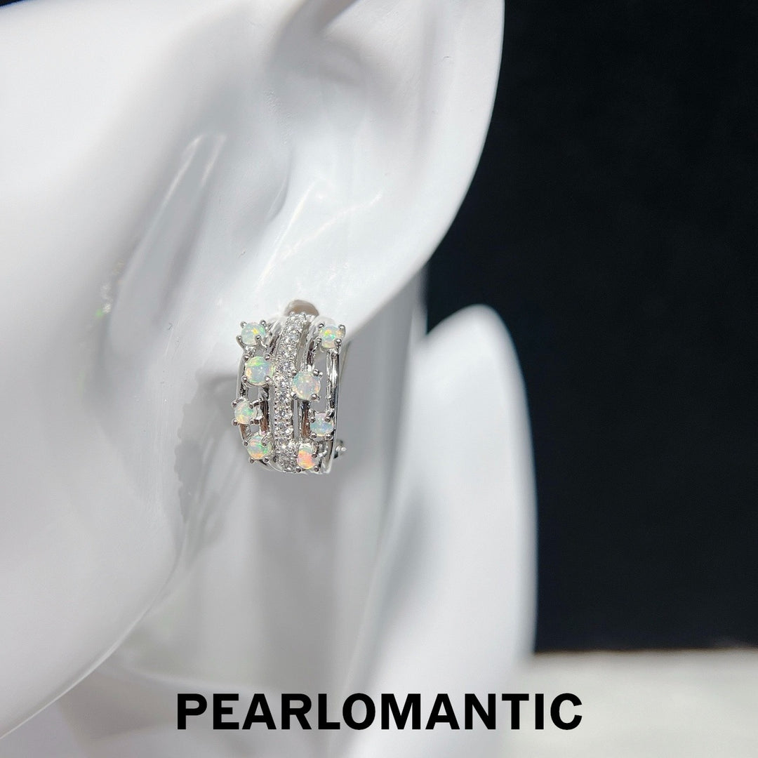 [Designer’s Choice] Aurora Cascade Natural Opal S925 Silver Multi-Row Hoop Earrings