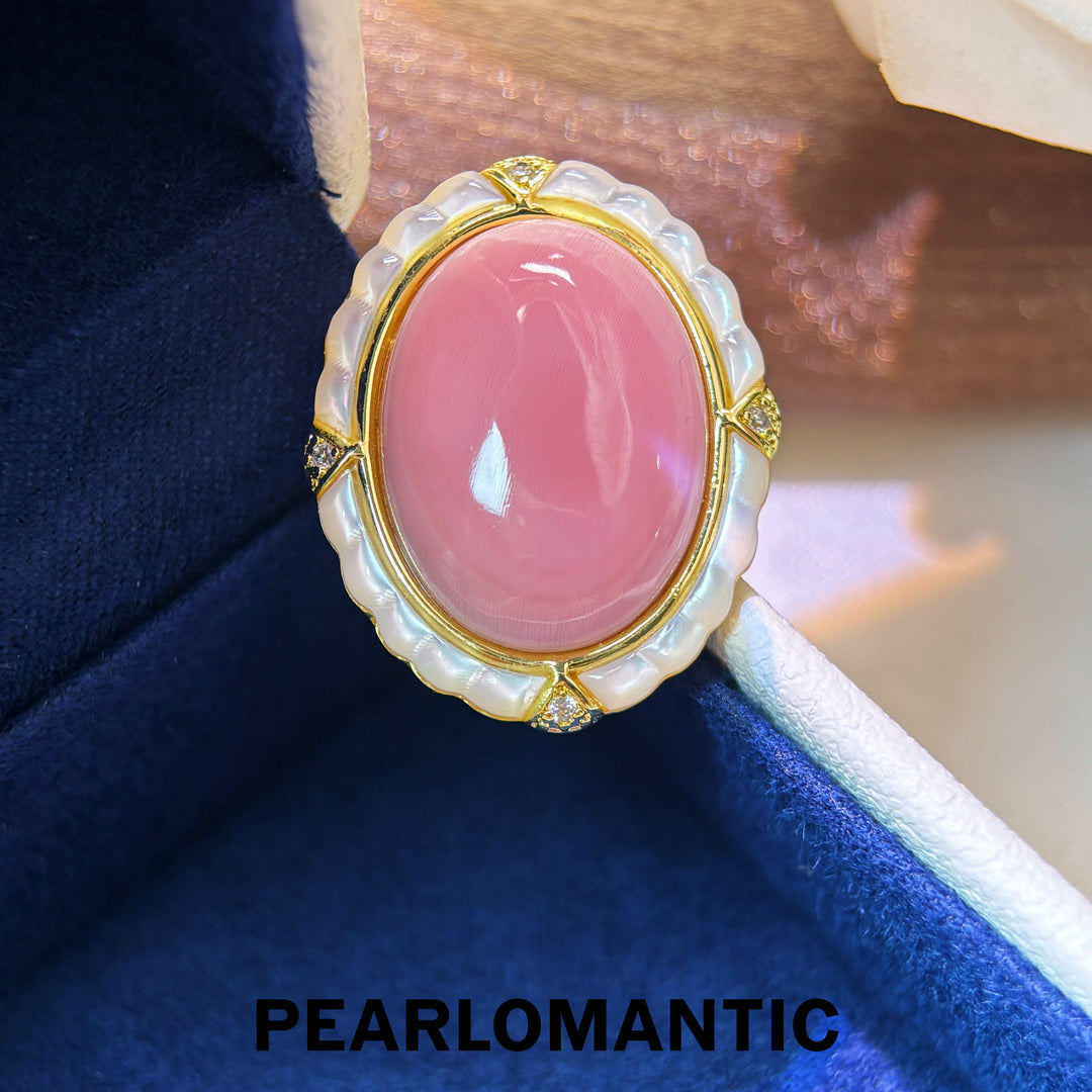 [Designer’s Choice] Blush Cameo MOP &amp; Conch Shell Convertible Brooch Pendant