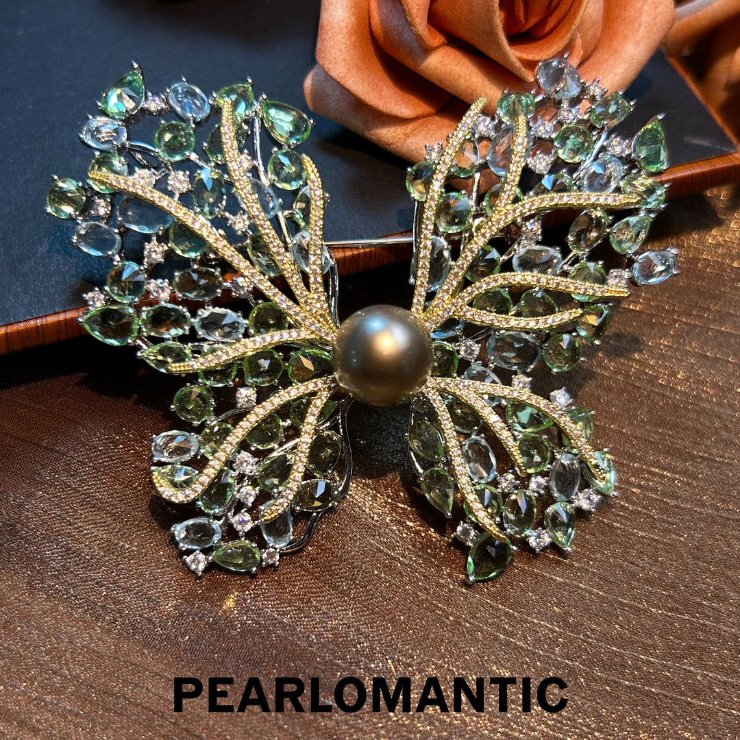 [Designer's Choice] Tahitian Pearl Platinum Gray Rare Color Butterfly Brooches