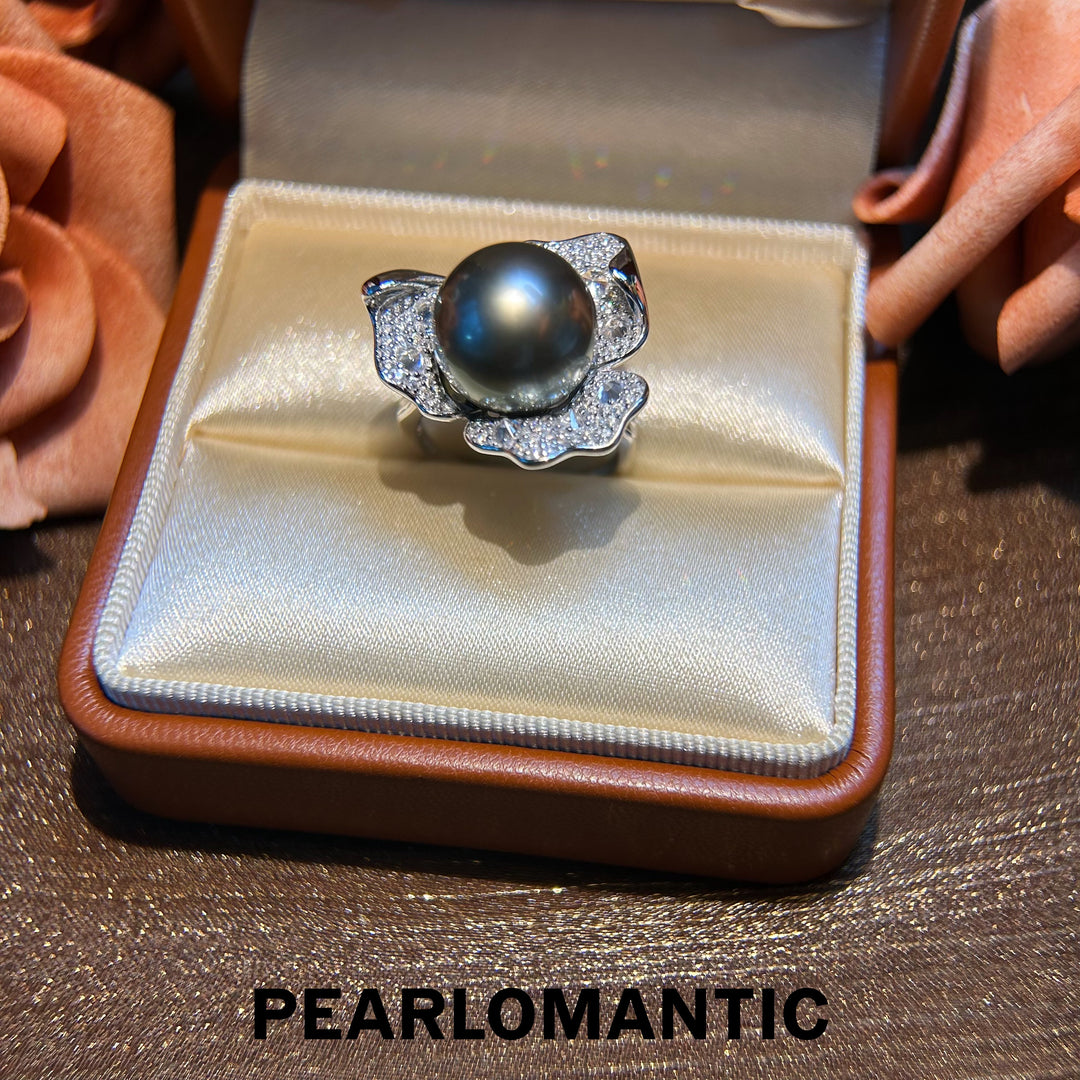 [Designer's Choice] Tahitian Black Pearl Midnight Bloom Adjustable Silver Ring