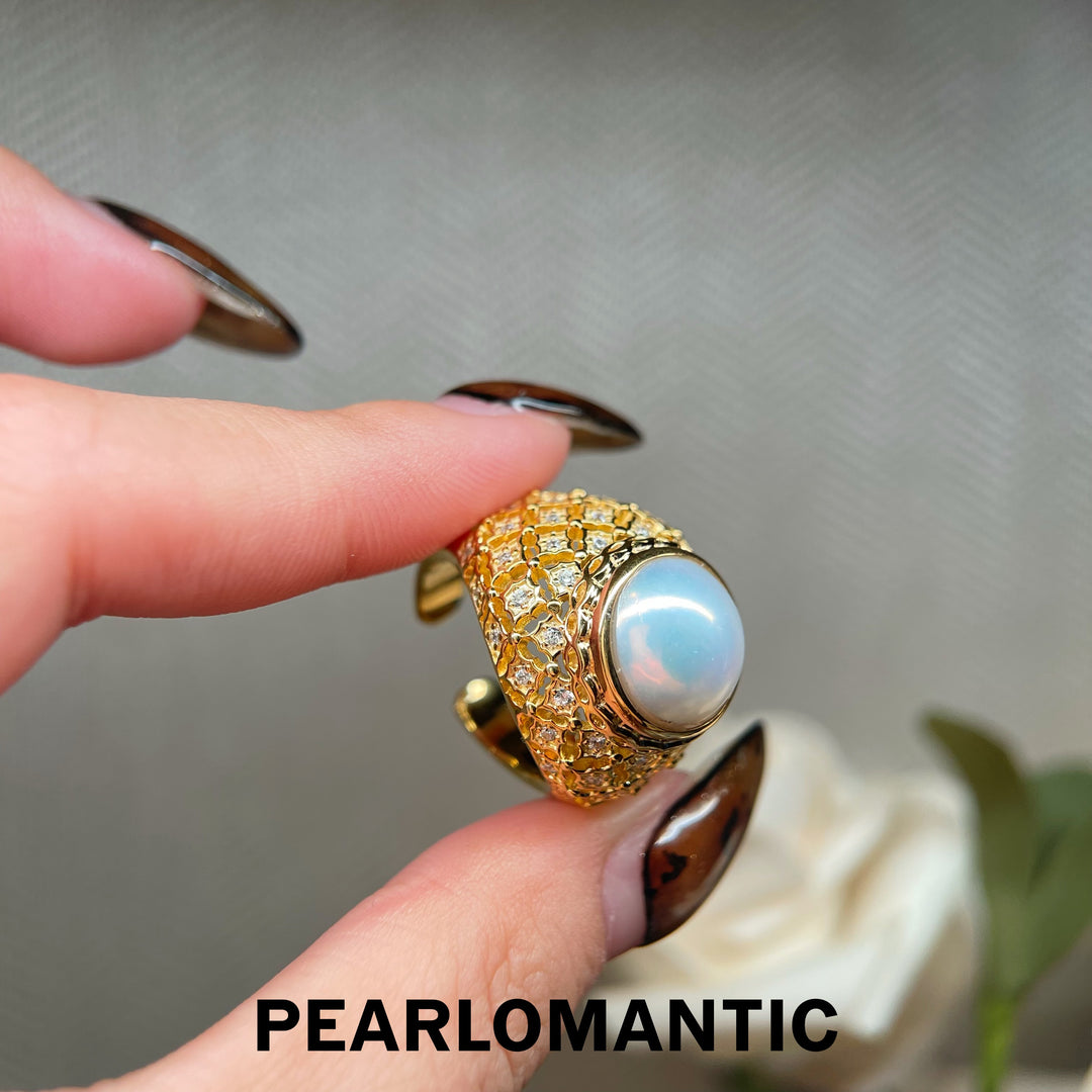 [Designer's Choice] Saltwater Mabe Pearl Fancy Vintage Adjustable S925 Silver Rings