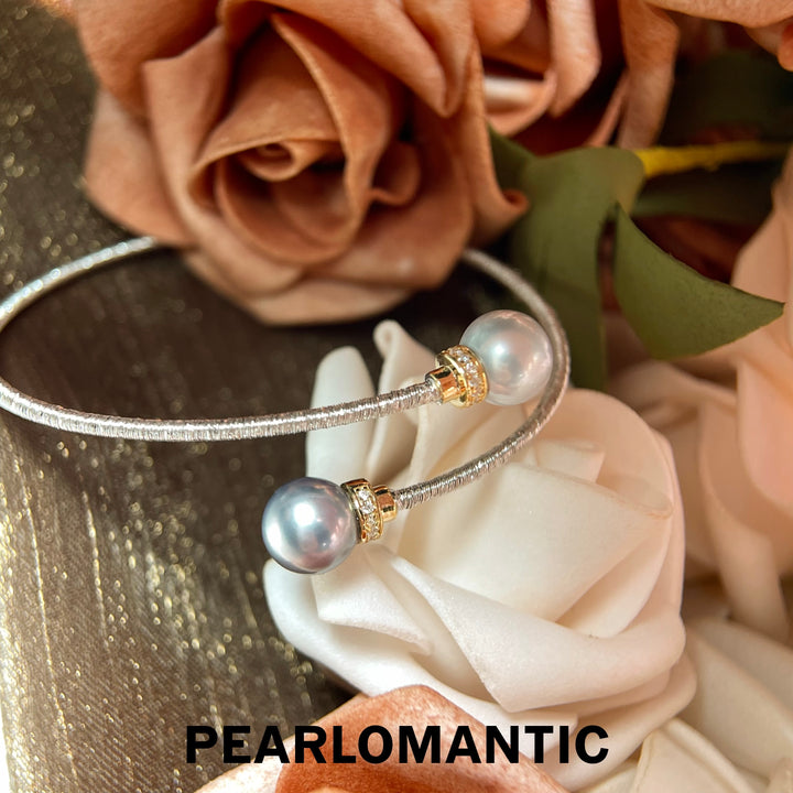 [Fine Jewelry] Platinum Grace 8–9mm 5A Tahitian Pearl Italy Made S925 Open Bangle
