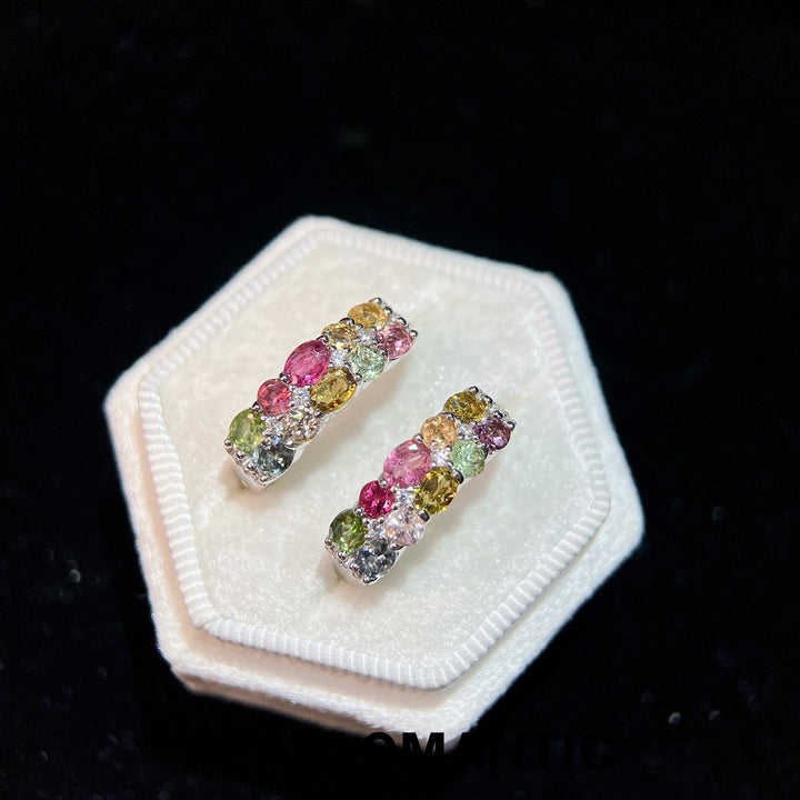 [Elección del Diseñador] Pendientes de turmalina natural multicolor de 2 quilates Rainbow Fusion únicos