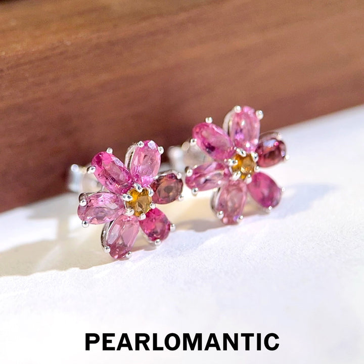 [Designer’s Choice] Blush Garden Natural Pink Tourmaline Flower Stud Earrings S925