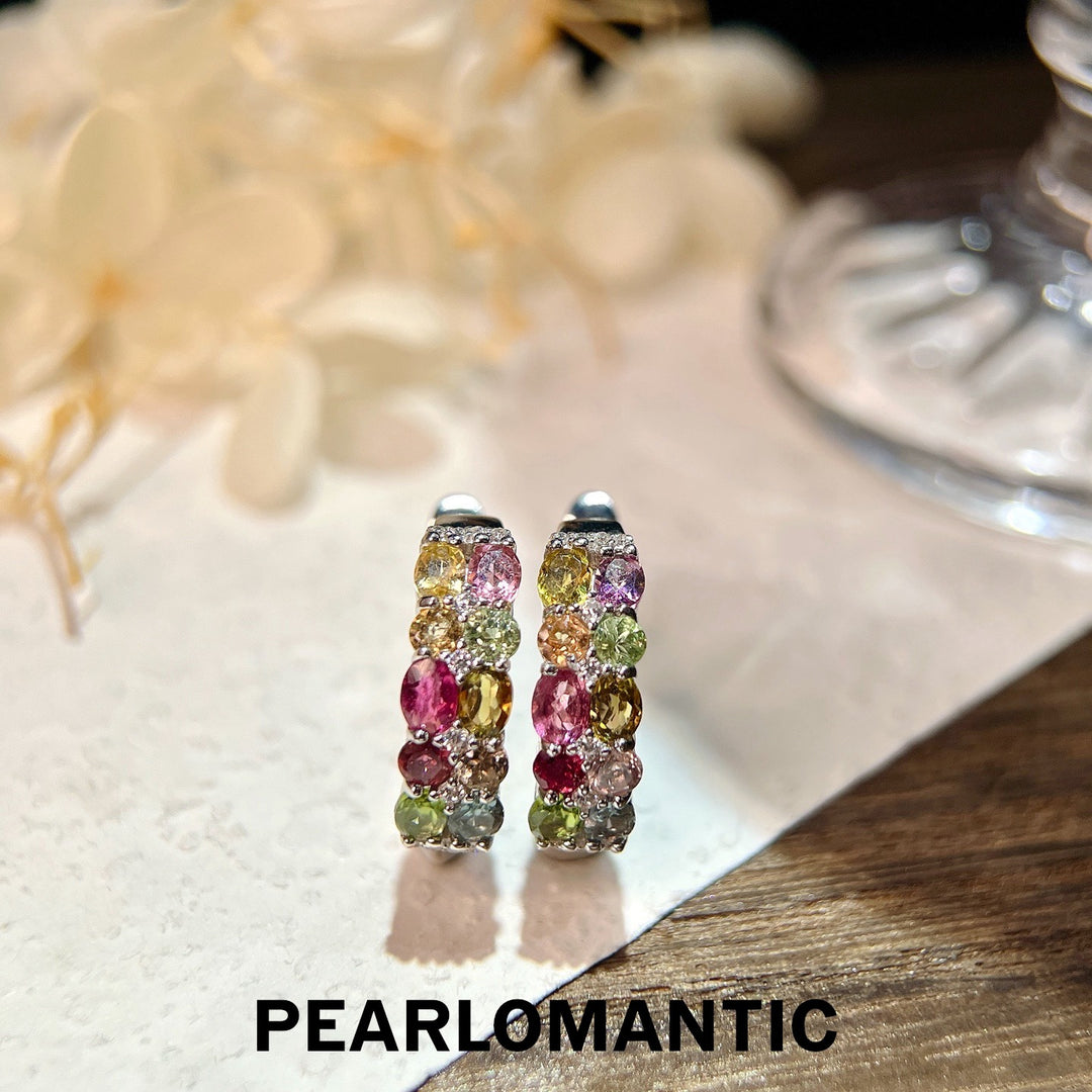[Elección del Diseñador] Pendientes de turmalina natural multicolor de 2 quilates Rainbow Fusion únicos
