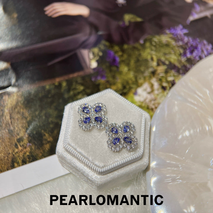 [618 Sale] 1.2ct Tanzanite Four Leaf Clover Stud Earrings w/ S925 Silver
