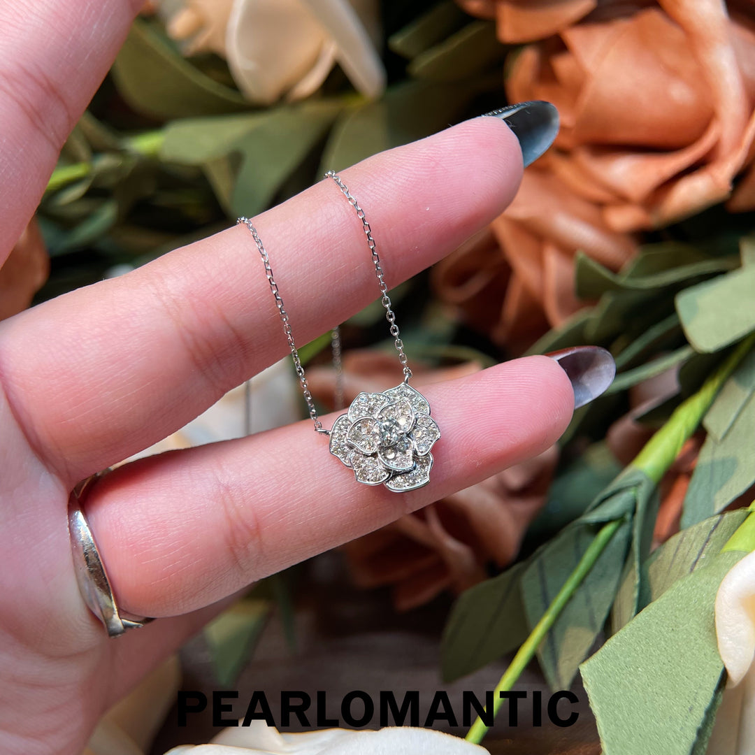 [Fine Jewelry] 18K White Gold Diamond Rose Bloom Adjustable 45cm Necklace