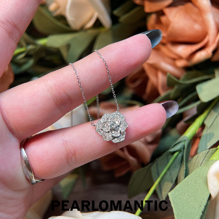 [Fine Jewelry] 18K White Gold Diamond Rose Bloom Adjustable 45cm Necklace