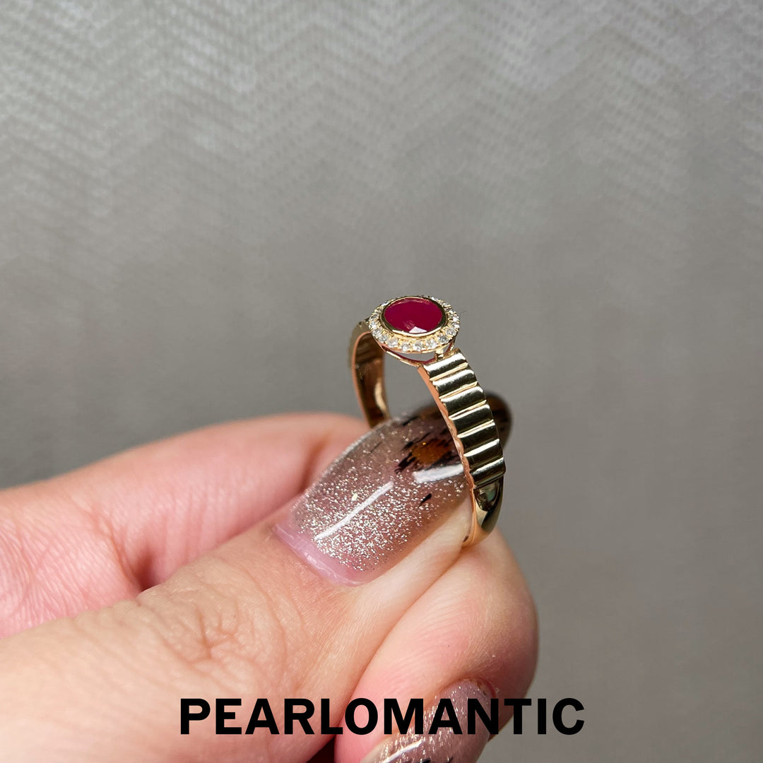 [Fine Jewelry] Ruby & Diamonds 18k Gold Ribbed Band Rings