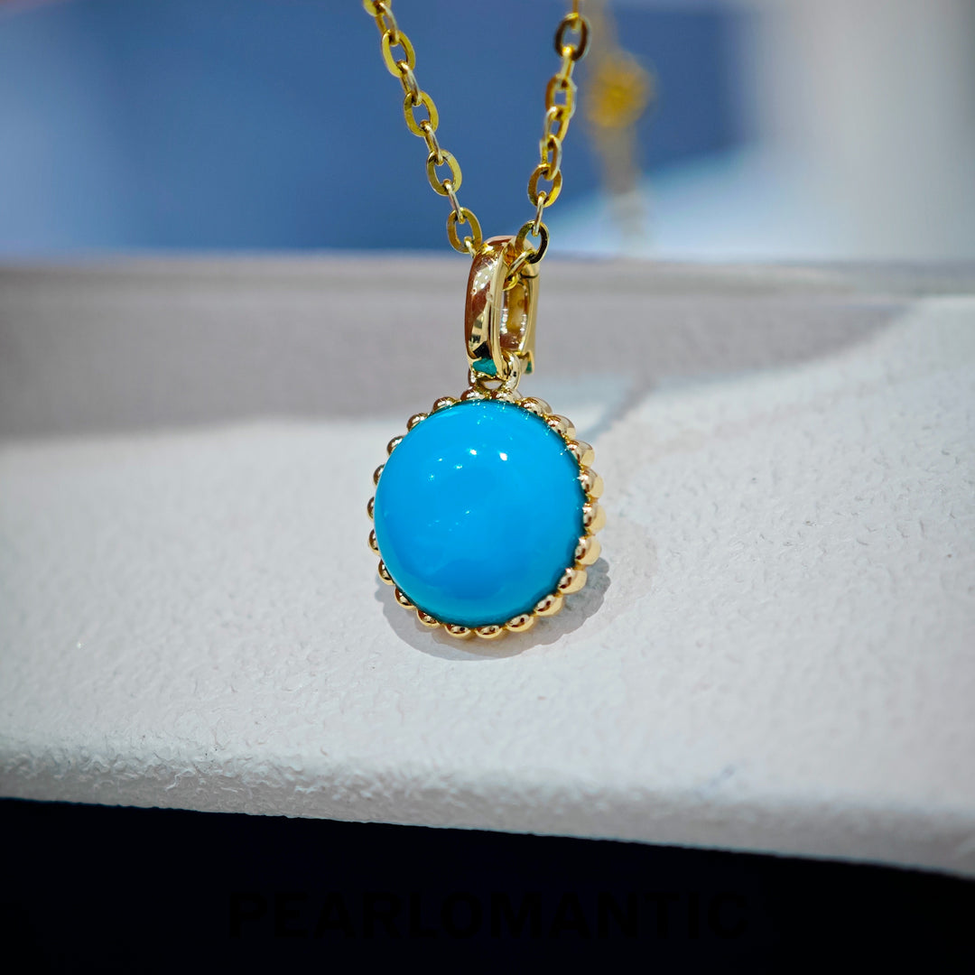 [618 Sale] 1.8ct American Turquoise Round Pendant w/ 18K Gold Clasp
