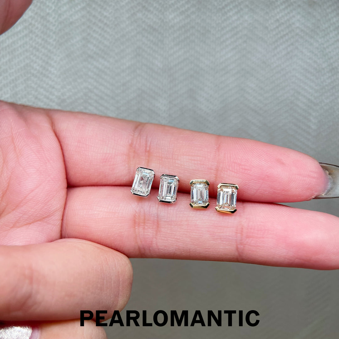[Fine Jewelry] 18k Gold &amp; Lab-Grown Diamonds Emerlad Cut 0.5+0.5ct Earring Studs