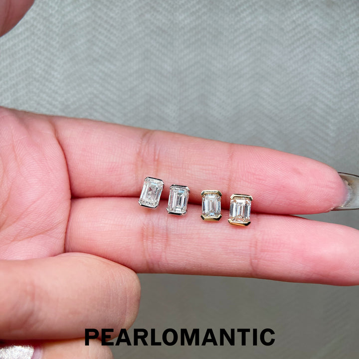 [Fine Jewelry] 18k Gold &amp; Lab-Grown Diamonds Emerlad Cut 0.5+0.5ct Earring Studs