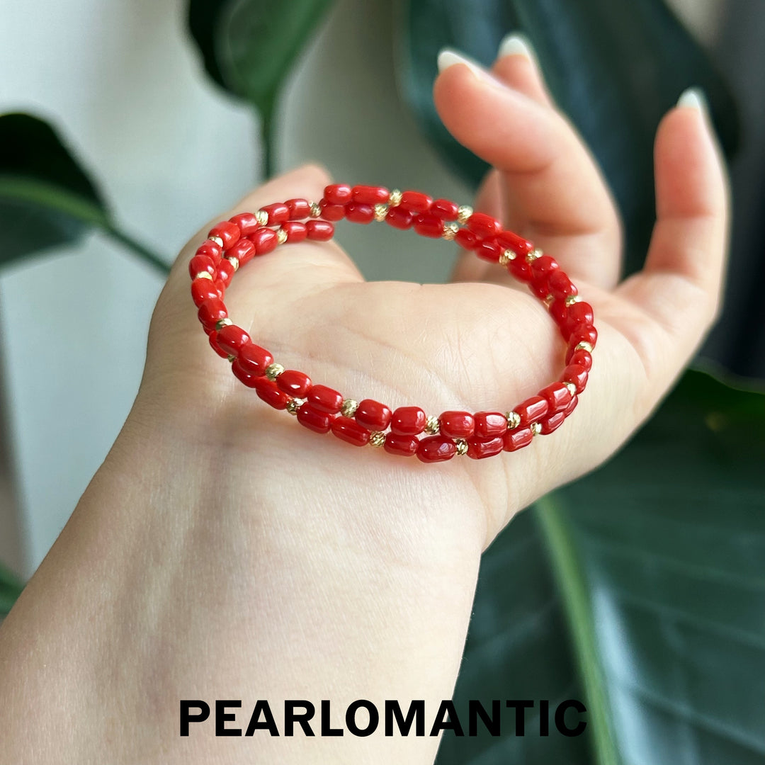 [Designer's Choice] Red Coral Double-Layer Beaded Bracelet w/ S925 Silver