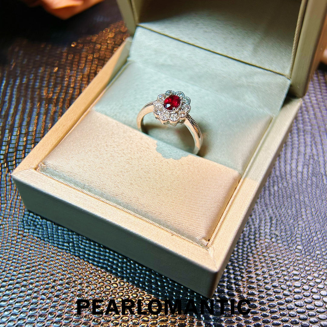 [Fine Jewelry] 18k White Gold Unheated Ruby & Diamonds Velvet Throne Ring