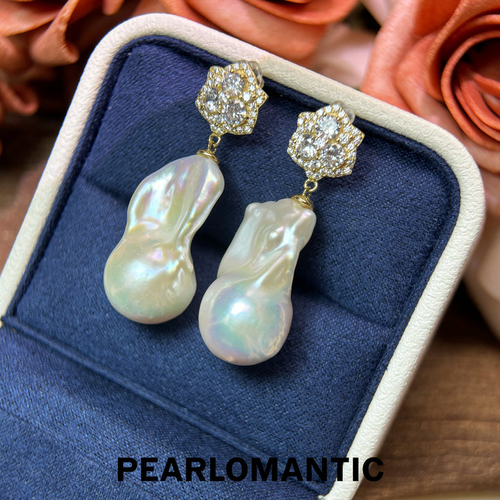 [Designer’s Choice] Baroque Bloom Freshwater Pearl S925 Gold-Plated Floral Drop Earrings
