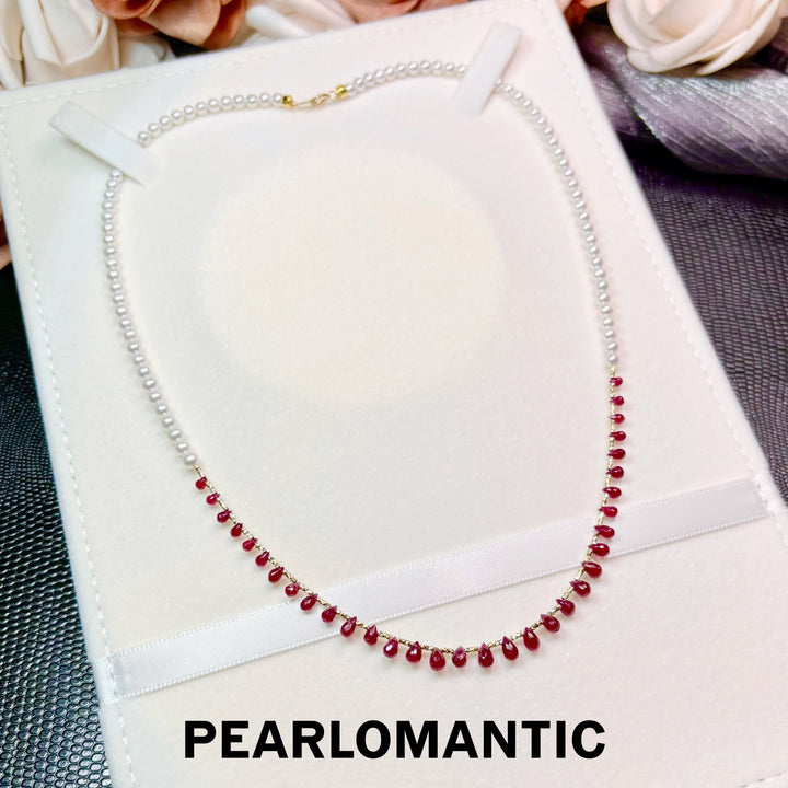 [Fine Jewelry] Ruby Rain 5A+ Freshwater Pearl &amp; Pigeon Blood Ruby Gradient Necklace