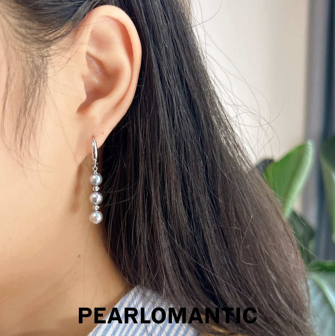 [Designer's Choice] S925 Akoya Pearl Drop Earrings 6-6.5mm White & Silver Blue Options