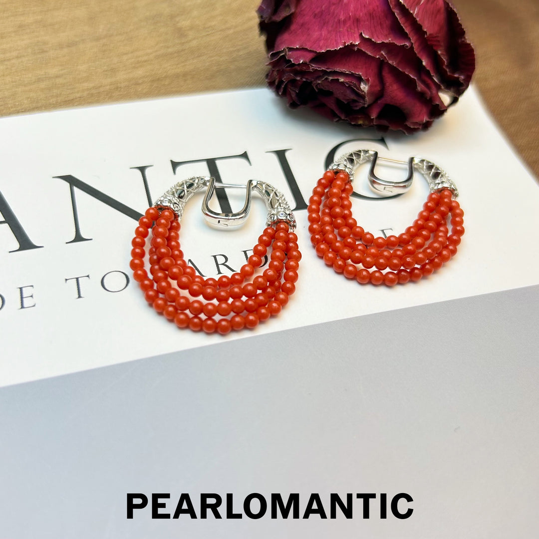 [Designer's Choice] Italian Natural Coral 2-2.5mm Round Multi-layer Earrings w/ S925