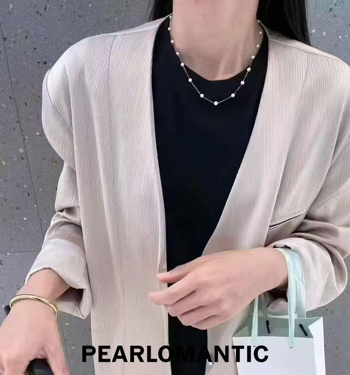 [Fine Jewelry] Starlit Dots – Minimal Pearl Station Necklace w/ PT900