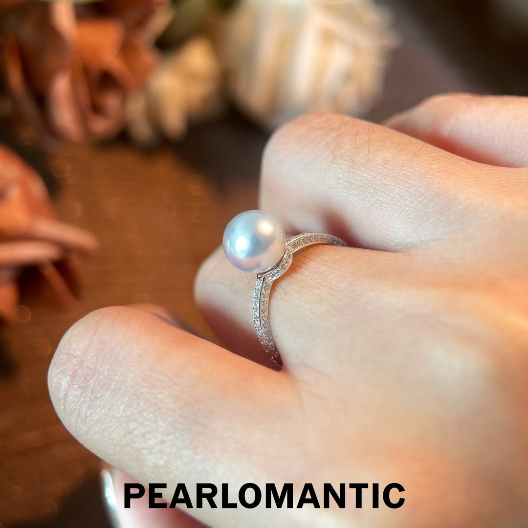 [Fine Jewelry] Akoya Pearl 8-8.5mm Blue Silver Color Classic Deisgn Rings All Sizes Available