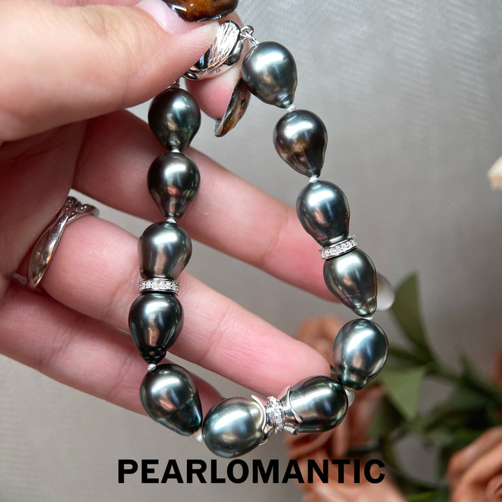 [618 Sale] Black Tahitian Baroque Pearl Bracelet w/ Silver Accent Clasp