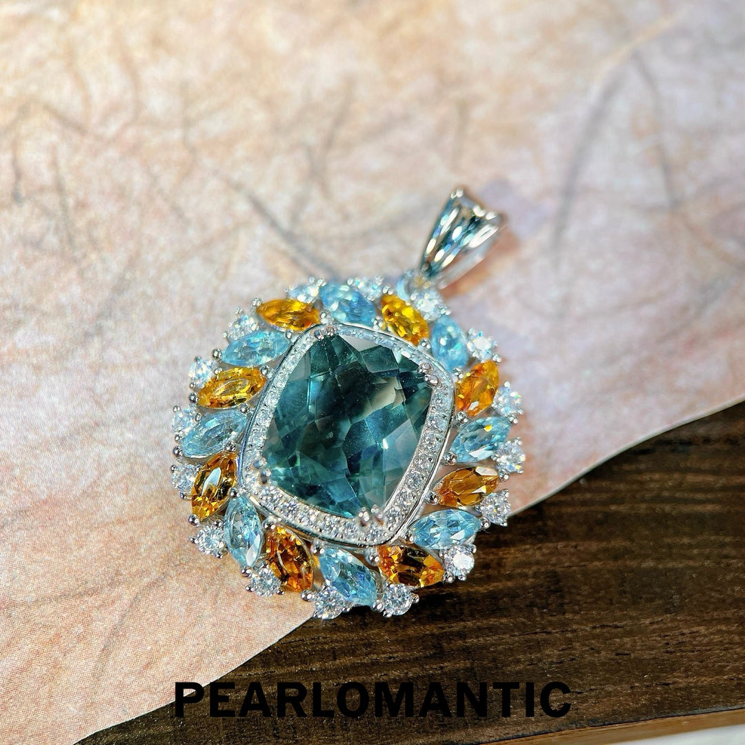 [Designer’s Choice] Forest Halo Natural Green Fluorite 5.8ct Multi-Gem Statement Pendant