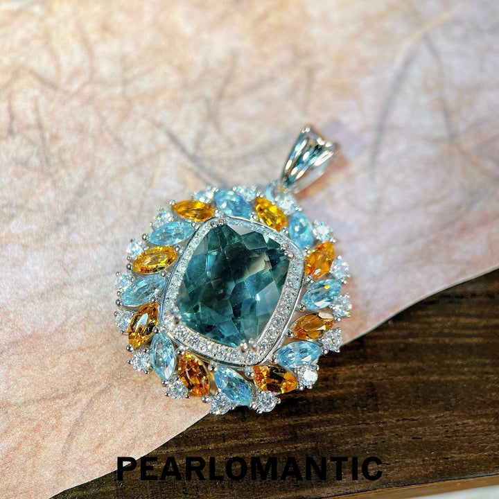 [Designer’s Choice] Forest Halo Natural Green Fluorite 5.8ct Multi-Gem Statement Pendant