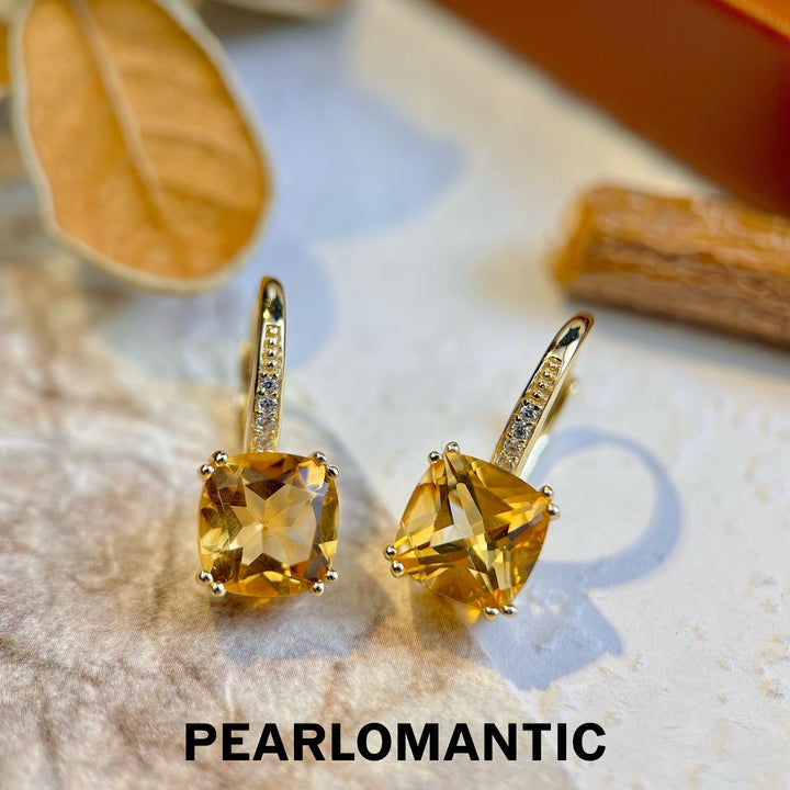 [Designer’s Choice] Honey Cushion Natural Citrine 3.9ct S925 Gold-Plated Drop Earrings