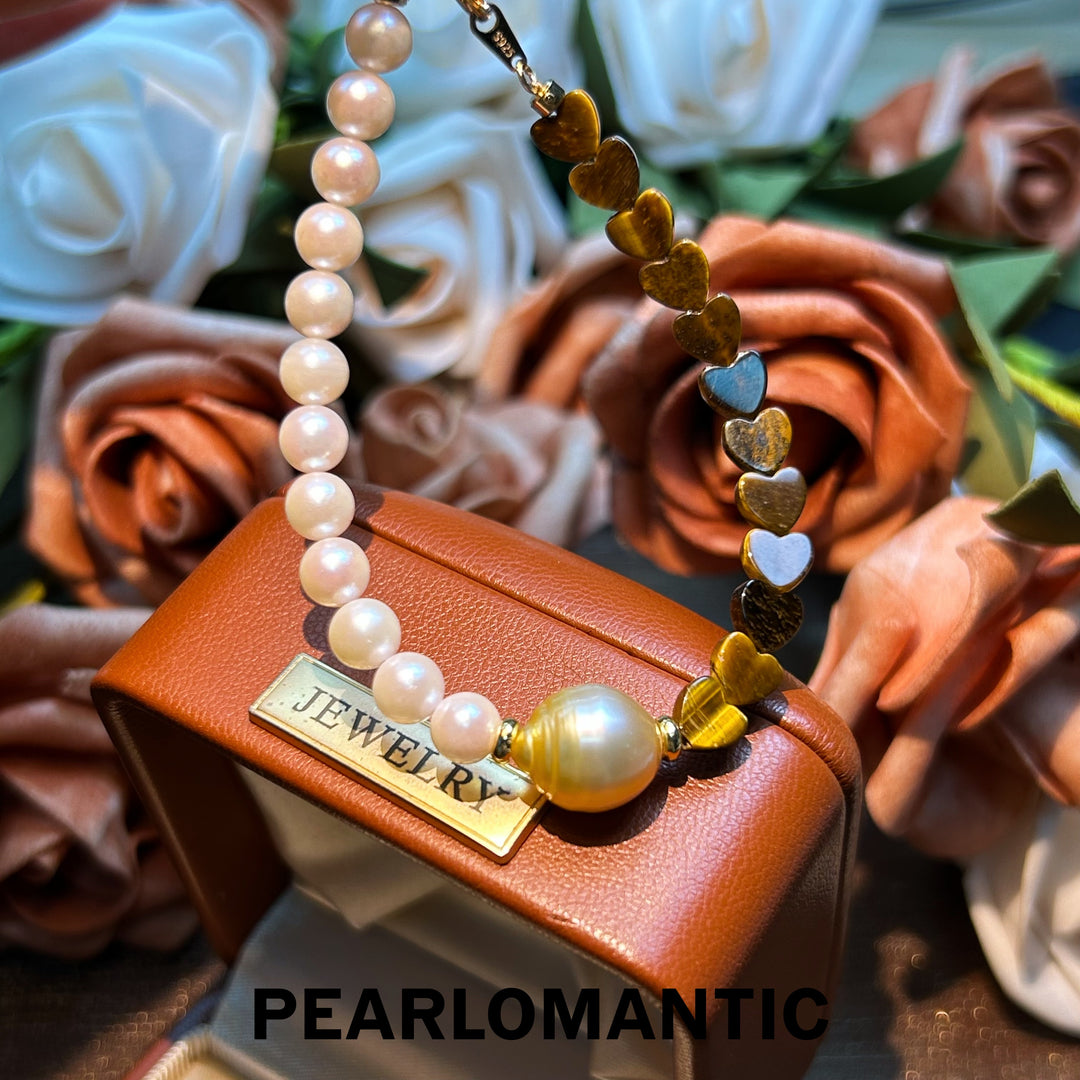 [Everyday Essentials] Akoya & South Sea Golden Pearl Sunset Heart Love Adjustable Bracelets
