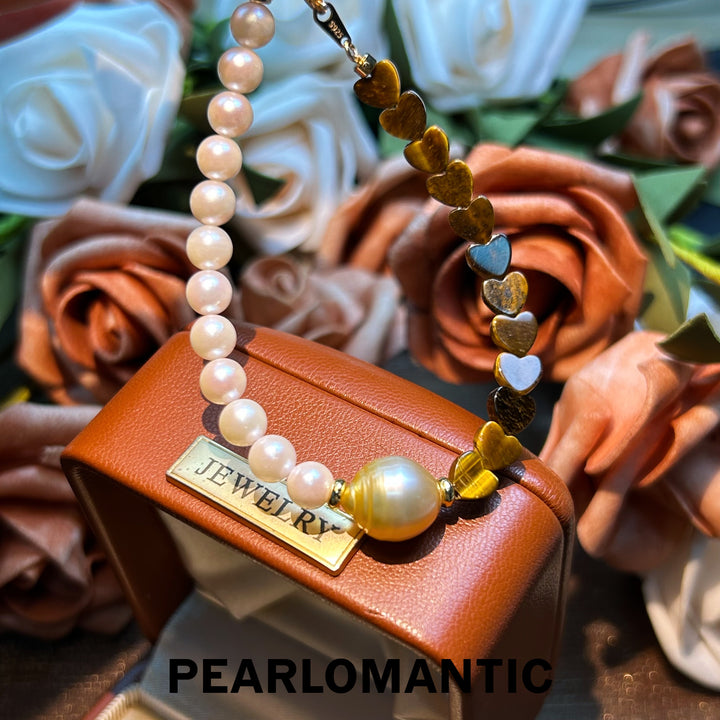 [Everyday Essentials] Akoya & South Sea Golden Pearl Sunset Heart Love Adjustable Bracelets