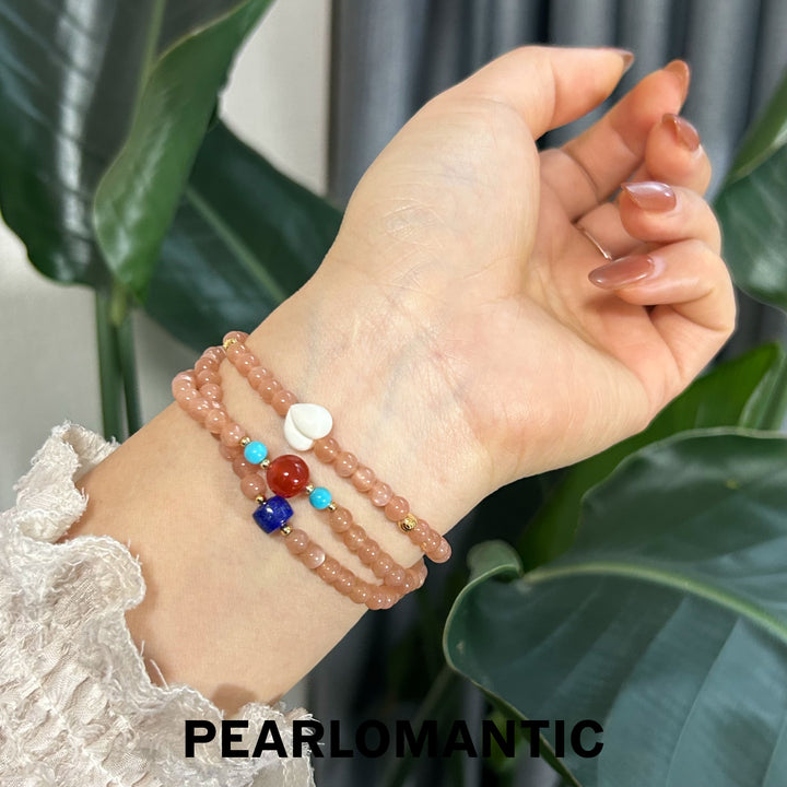 [Elección del diseñador] Pulsera multivuelta de ágata roja y cristal con brillo de atardecer único