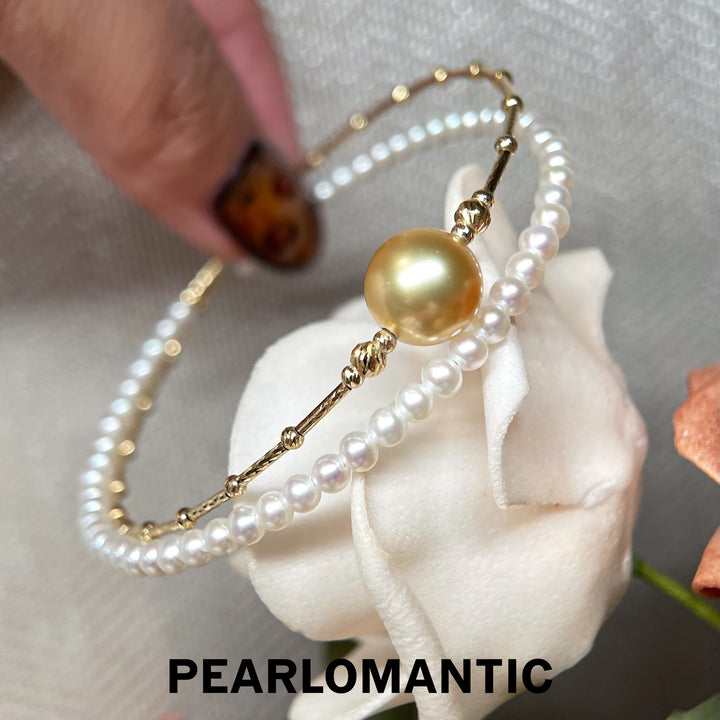 [Fine Jewelry] 18K Gold Double Layer Pearl Bracelet w/ Golden South Sea Pearl