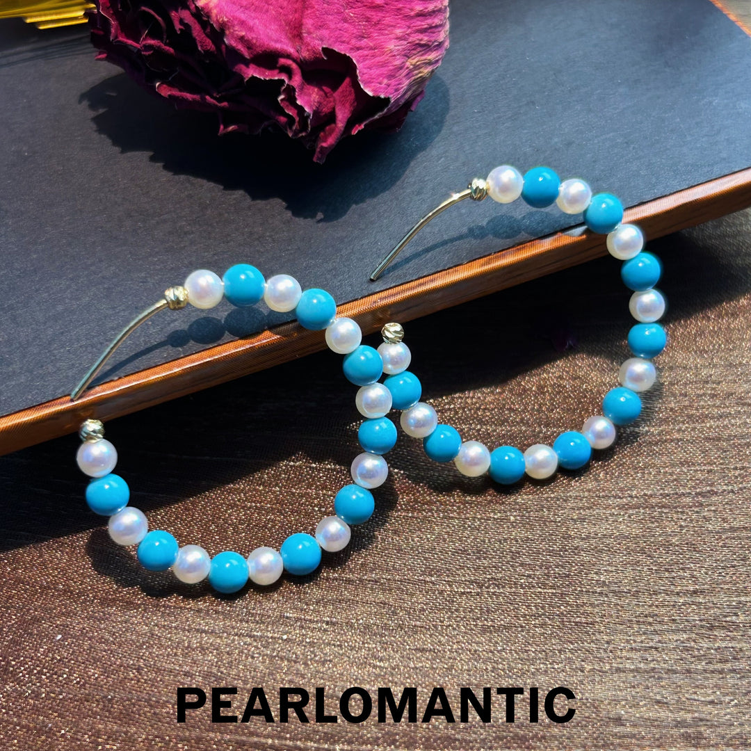 [Designer's Choice] Arizona Turquoise & Freshwater Pearl Ocean Bubble Earring Hoops