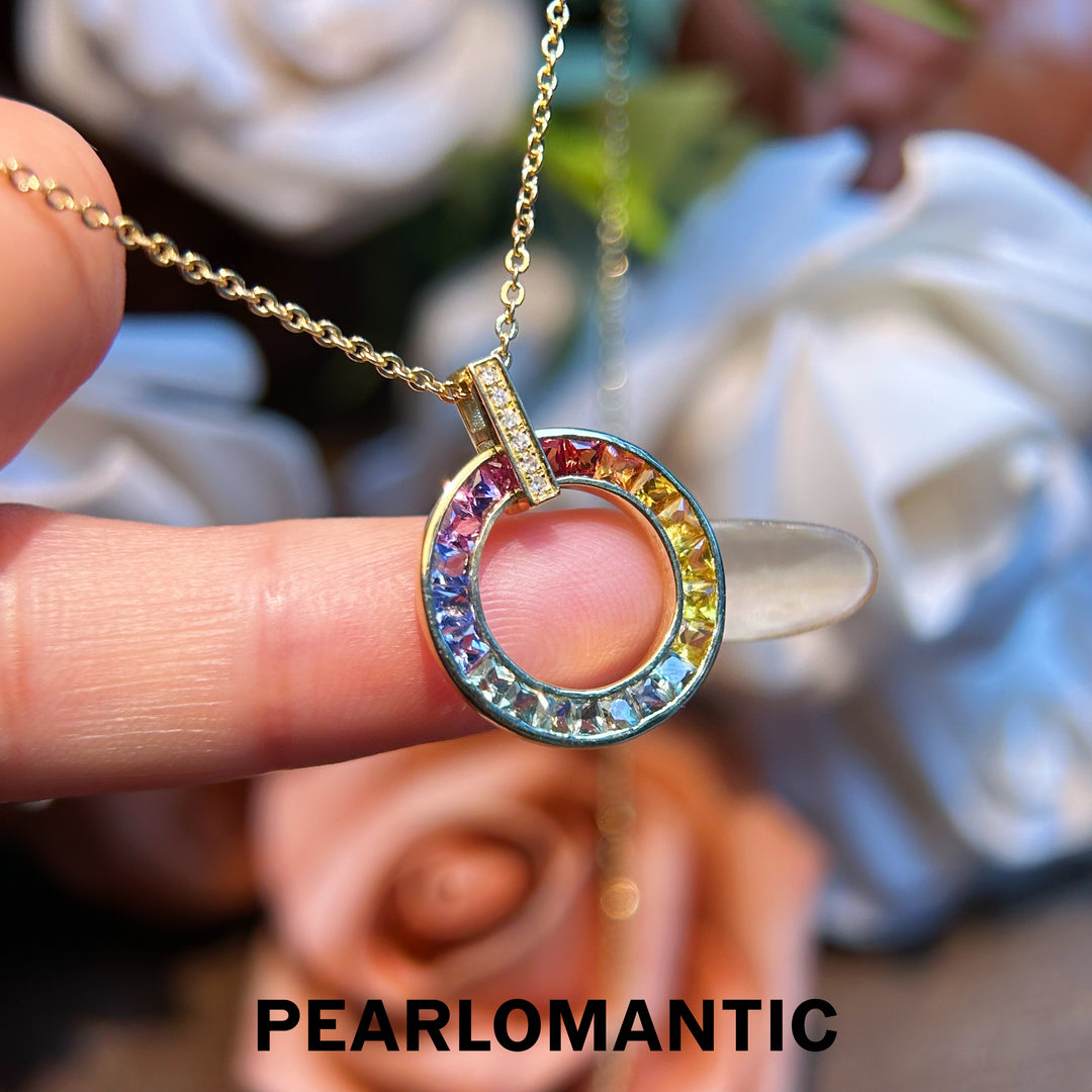 [Fine Jewelry] 18K Gold Radiant Donut with 1.8ct Colorful Sapphires Pendants