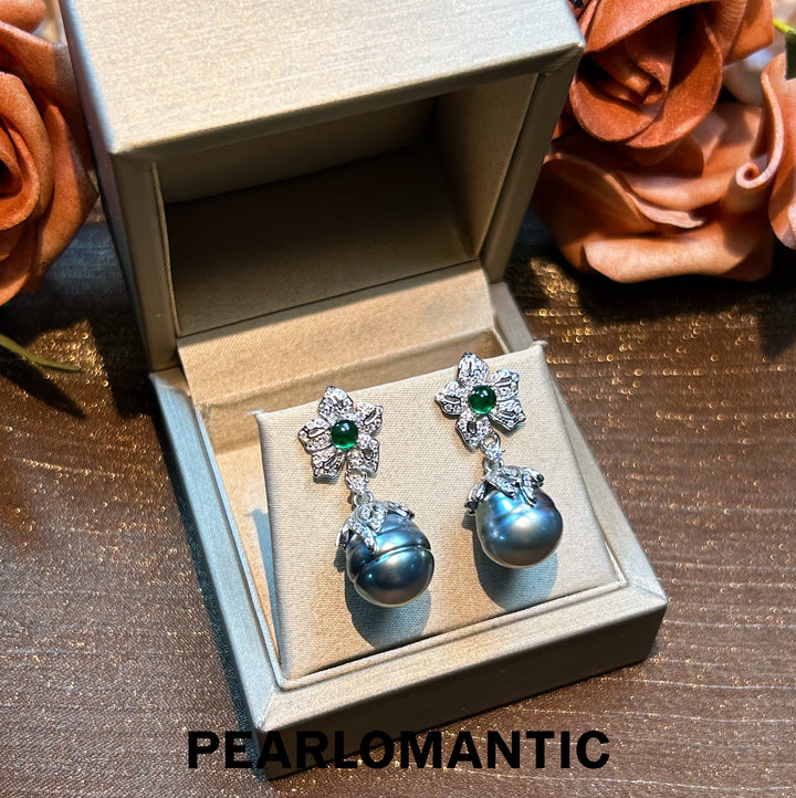 [Limited Time] Tahitian Black Baroque Pearl Floral-Set S925 Silver Earing Studs