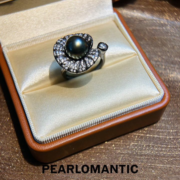 [Everyday Essentials] Tahitian Black Pearl Dark Ocean Crown Ring w/ S925 Silver