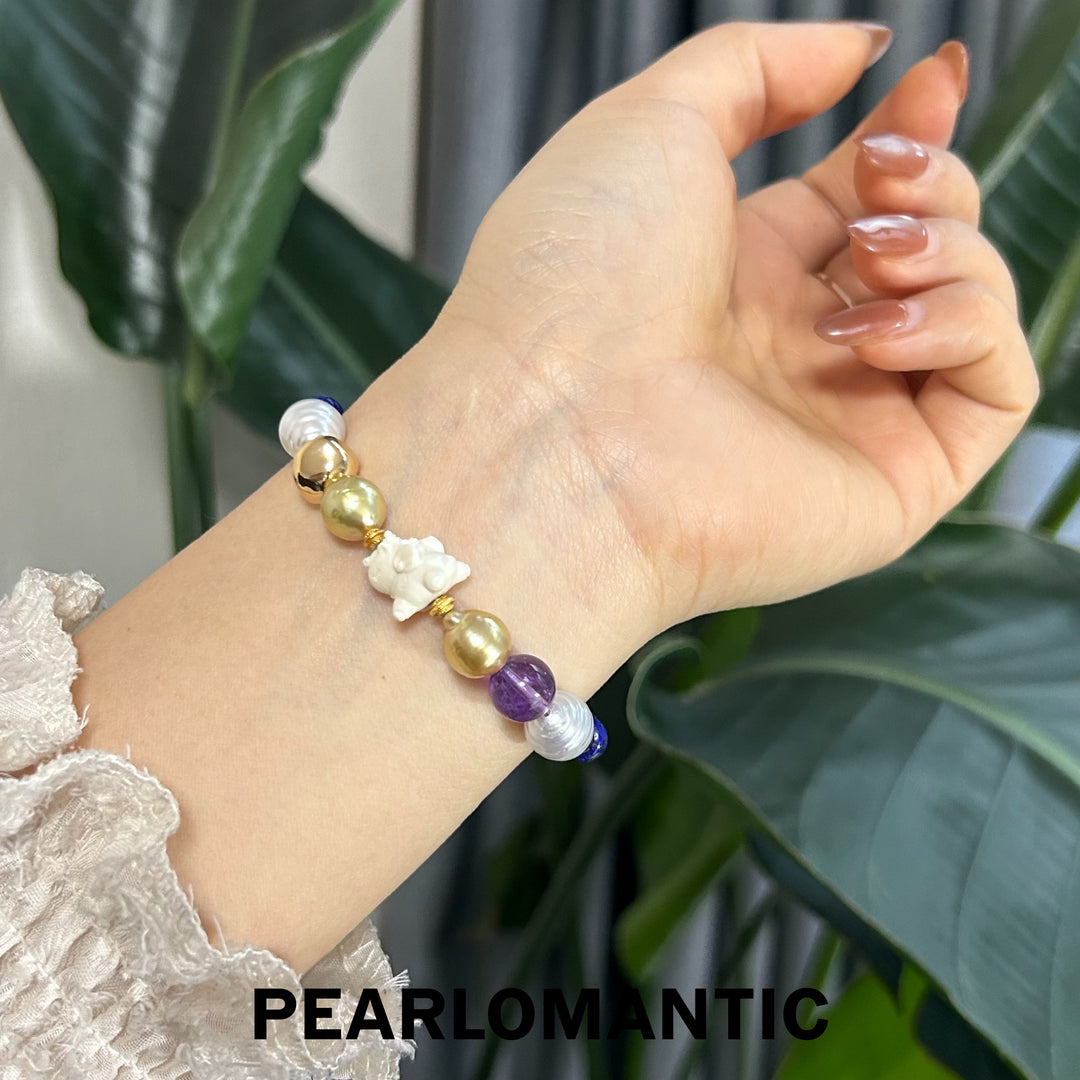 [Elección del diseñador] Pulsera única de lapislázuli, amatista y perlas "Viaje Mítico"