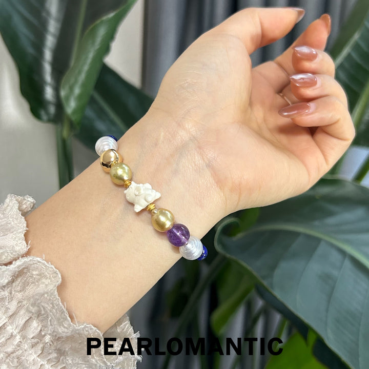 [Elección del diseñador] Pulsera única de lapislázuli, amatista y perlas "Viaje Mítico"
