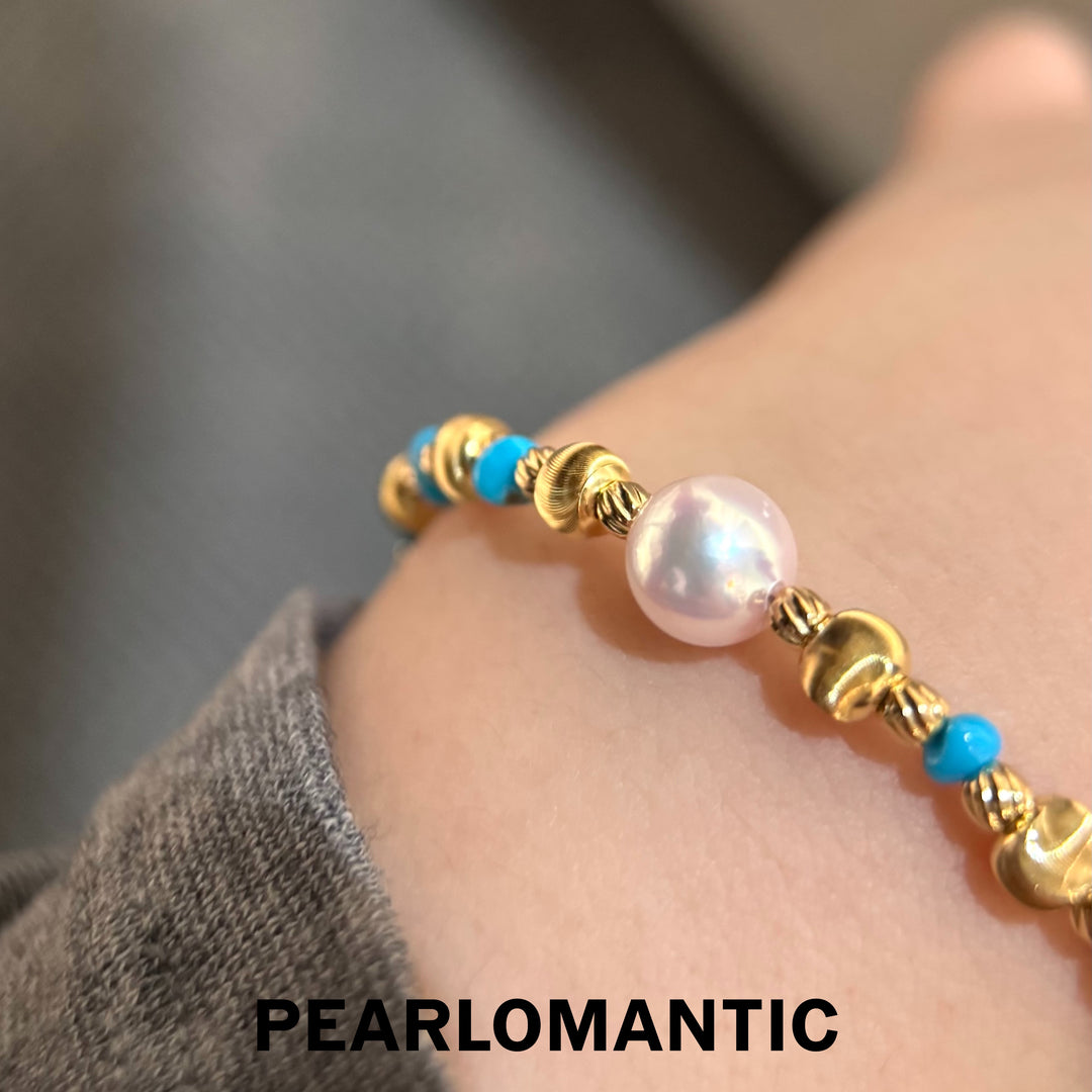 [Designer's Choice] Akoya Pearl & Turquoise & Cat Eye Luminous Trail Bracelet