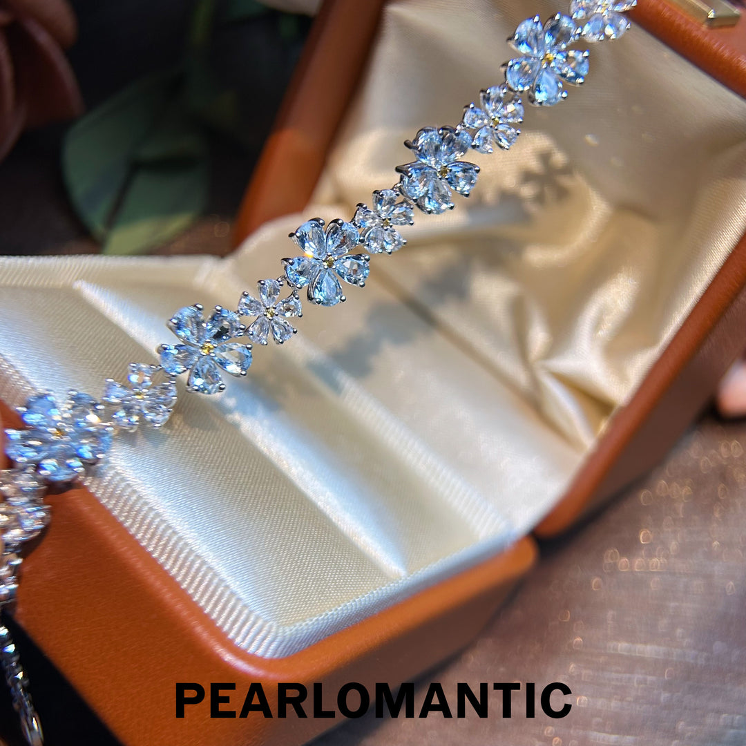 [Designer's Chocie] Azure Blossom Unique S925 Aquamarine Bracelet w/ S925 Silver