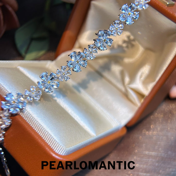 [Designer's Chocie] Azure Blossom Unique S925 Aquamarine Bracelet w/ S925 Silver