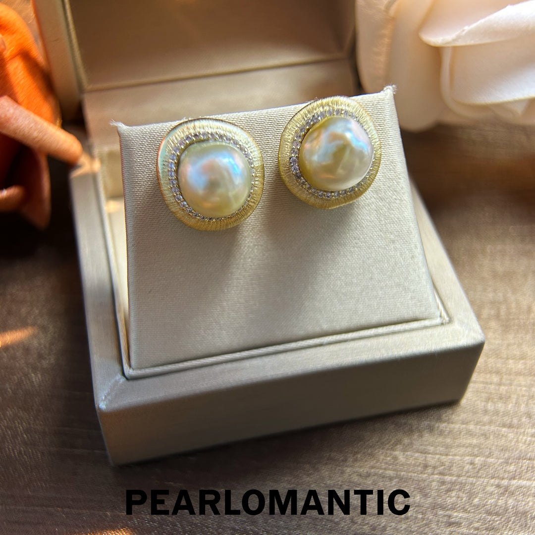[Designer's Choice] Australian White Baroque Whisper of Gold Earring Studs w/ S925