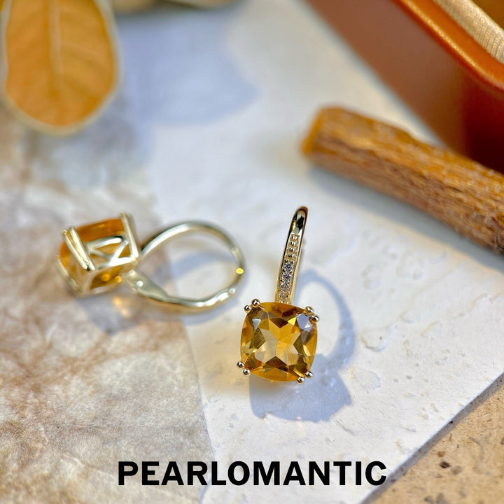 [Designer’s Choice] Honey Cushion Natural Citrine 3.9ct S925 Gold-Plated Drop Earrings