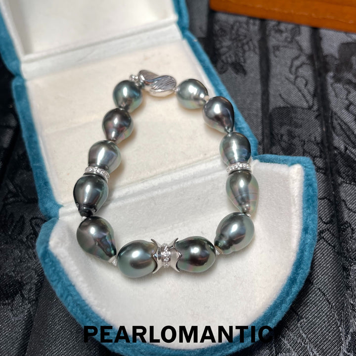 [618 Sale] Black Tahitian Baroque Pearl Bracelet w/ Silver Accent Clasp